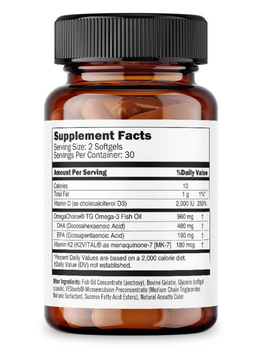 Premium Omega-3 Plus side of bottle product supplement facts.